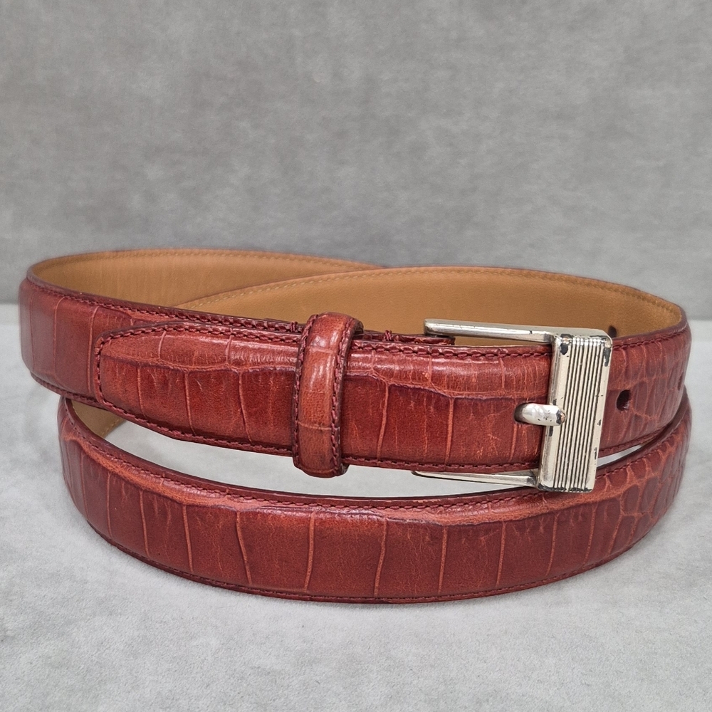 Lauren Ralph Lauren belt women's large red leather croc embossed silver buckle